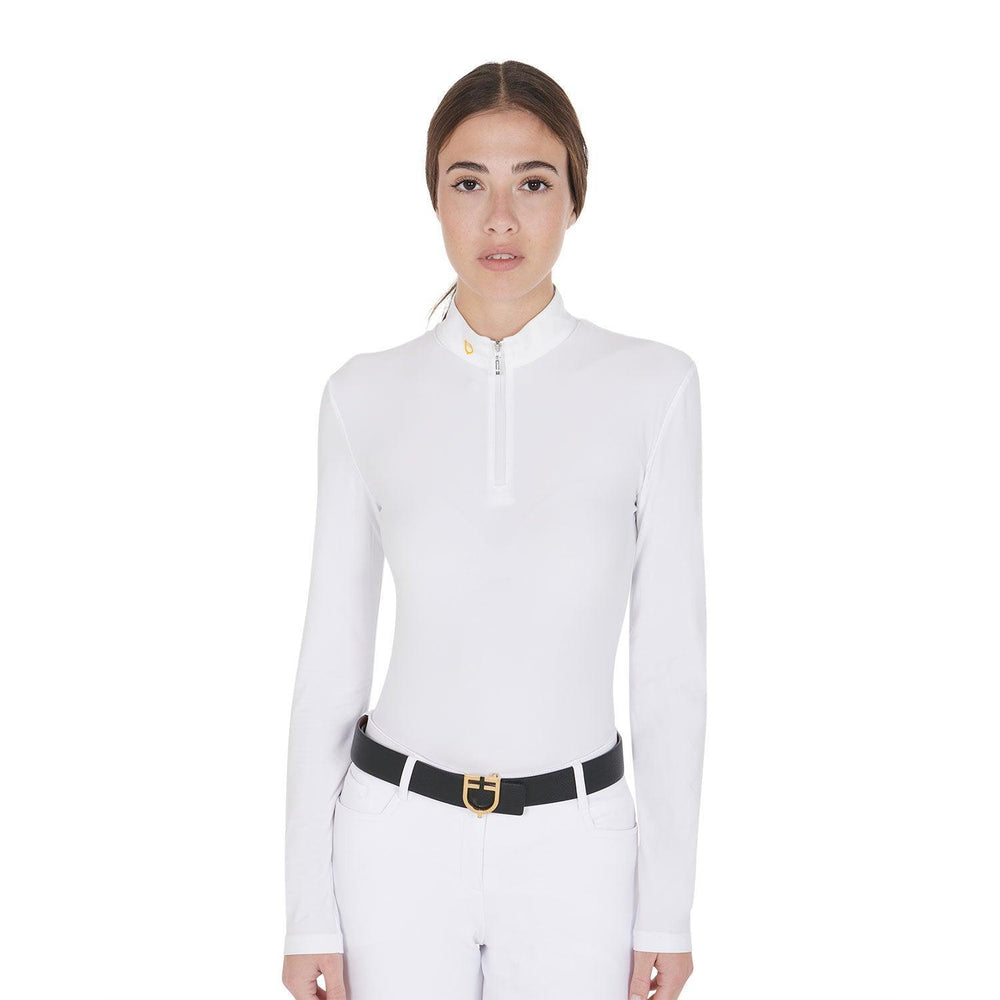 Equestro women's long sleeved polo shirt in technical fleece fabric - HorseworldEU