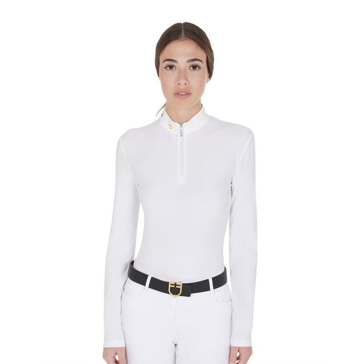 Equestro women's long sleeved polo shirt in technical fleece fabric - HorseworldEU