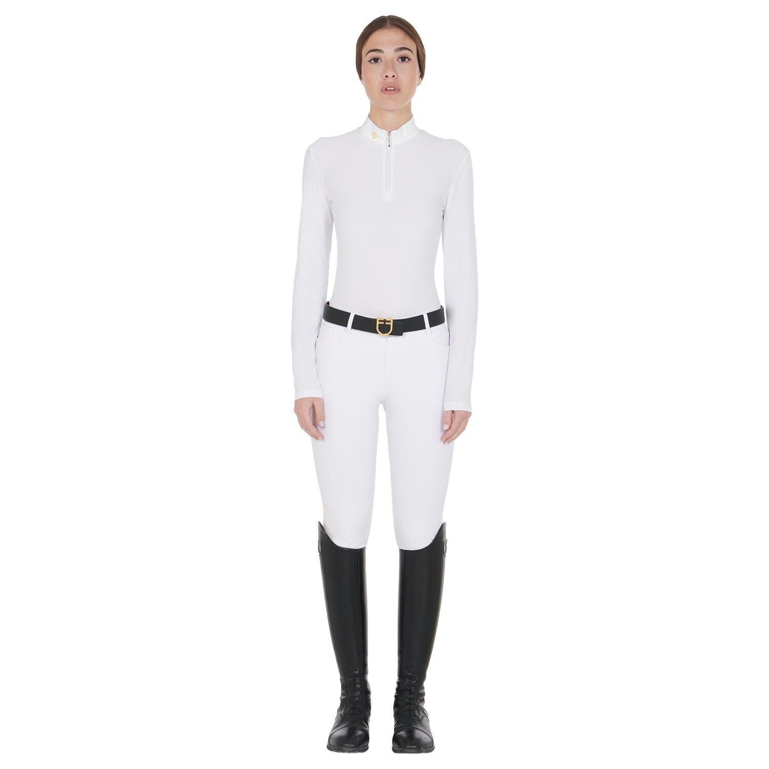 Equestro women's long sleeved polo shirt in technical fleece fabric - HorseworldEU